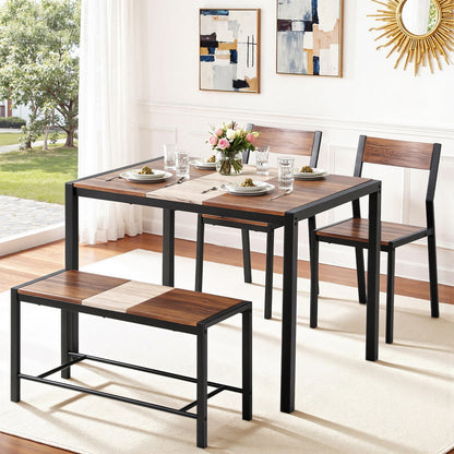 Artiss Dining Table and Chairs Set of 4 Bench Kitchen Furniture Rustic Brown - Image 7