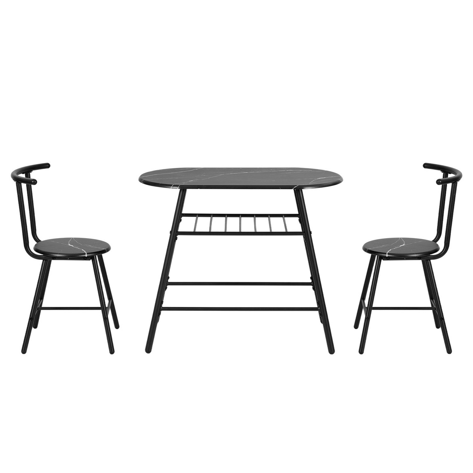 Artiss Dining Table Set 3PC Bistro Kitchen Storage Wine Rack Black Marble Style - Image 3