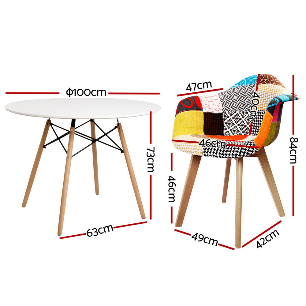 1 Artiss Dining Table and 4 Chairs Set DSW White - Image 2