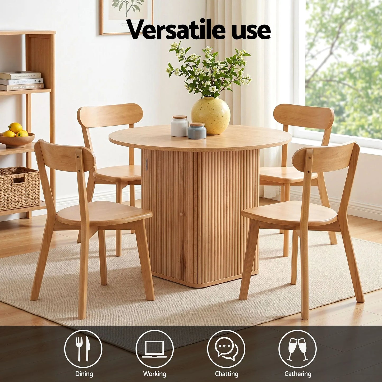 1 Artiss Dining Table and 4 Chairs Set Natural Timber - Image 4