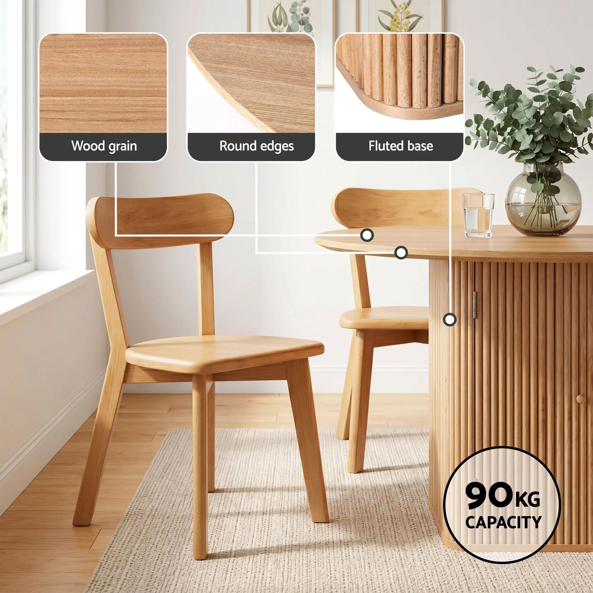 1 Artiss Dining Table and 4 Chairs Set Natural Timber - Image 6