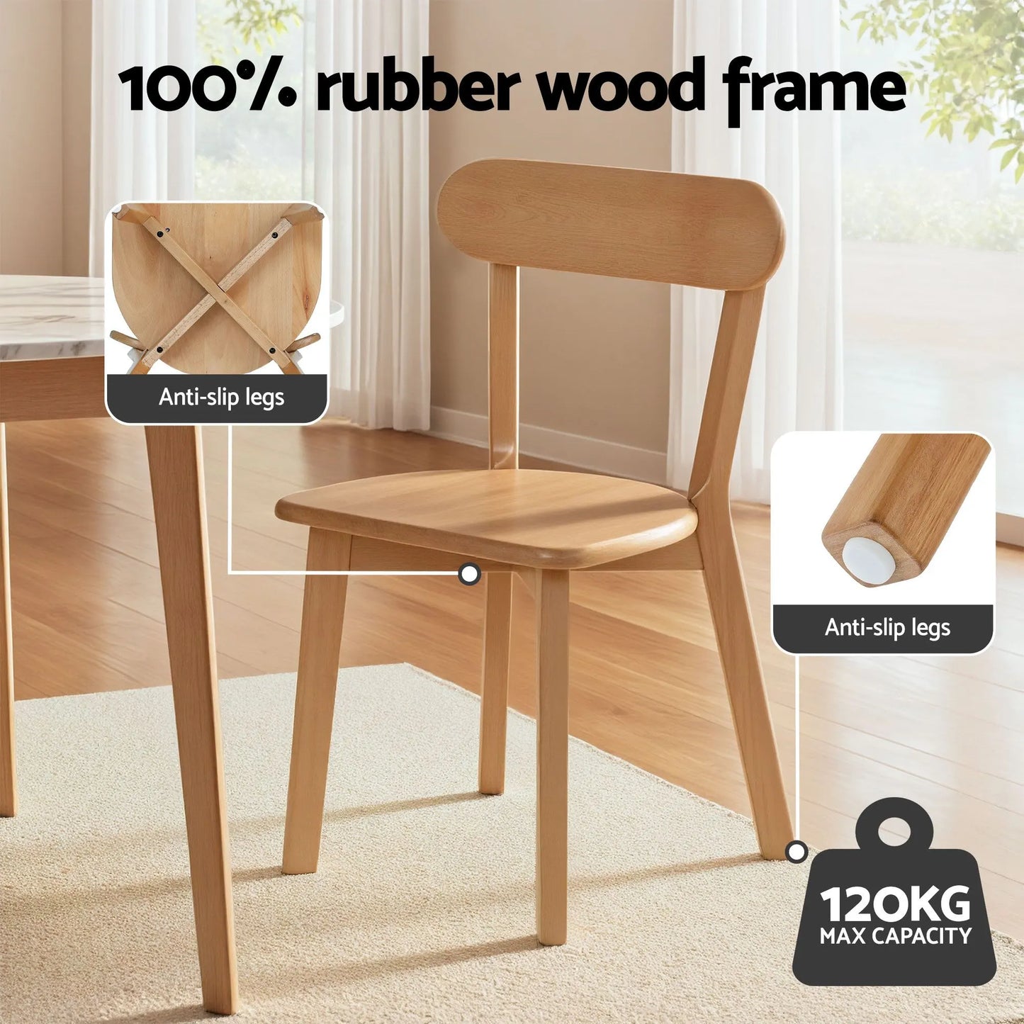 1 Artiss Dining Table and 4 Chairs Set Natural Timber - Image 7