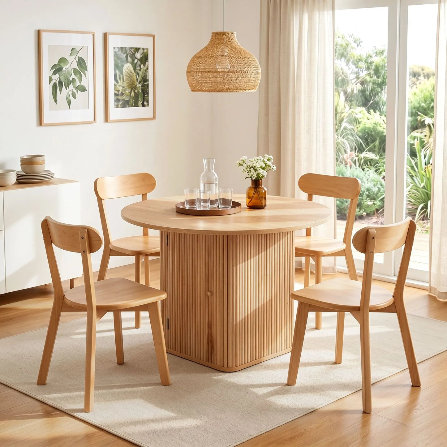 1 Artiss Dining Table and 4 Chairs Set Natural Timber - Image 9