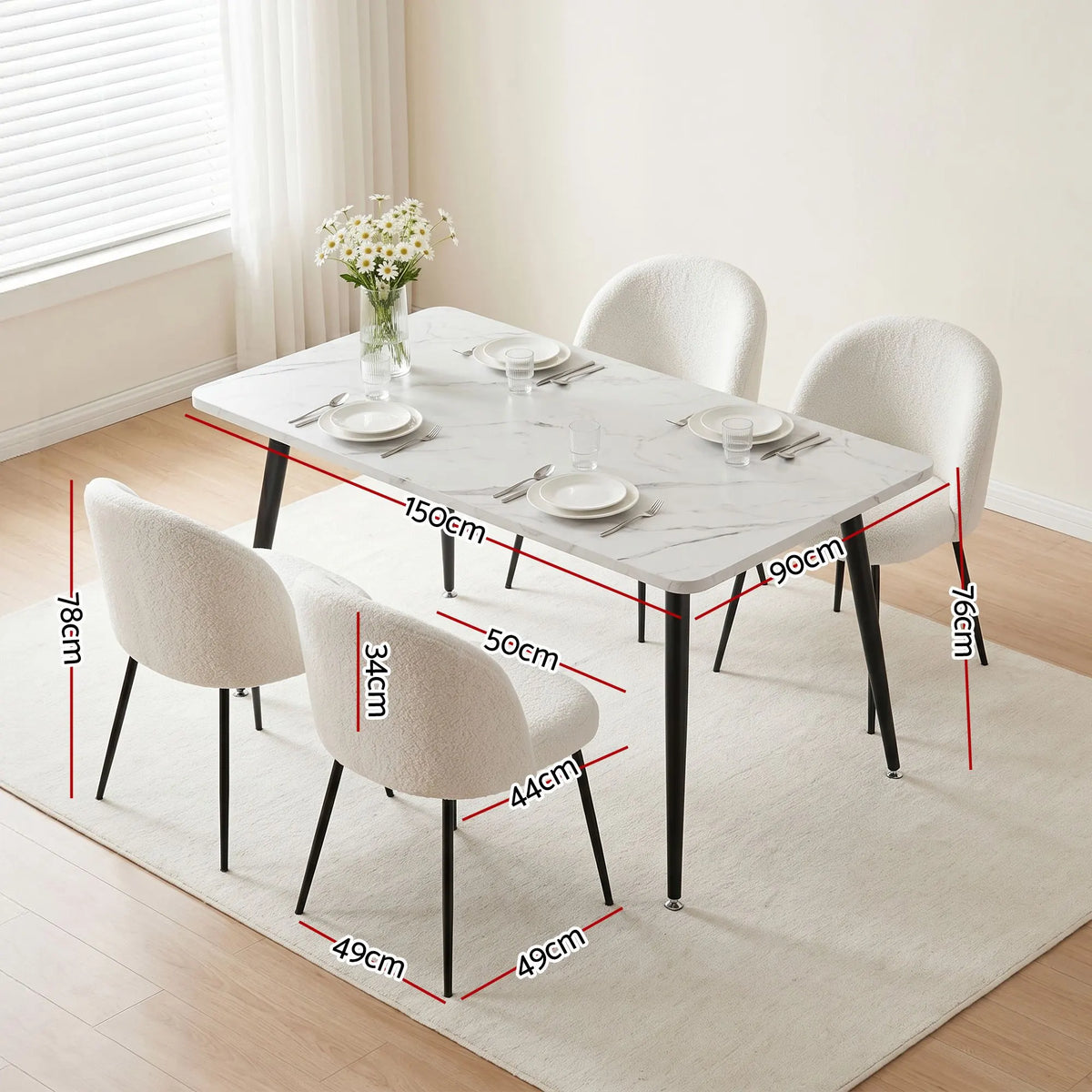 1 Artiss Dining Table and 4 Chairs Set White Marble Style - Image 2