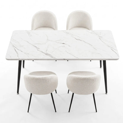 1 Artiss Dining Table and 4 Chairs Set White Marble Style - Image 3