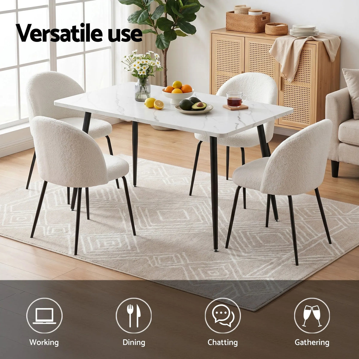 1 Artiss Dining Table and 4 Chairs Set White Marble Style - Image 4