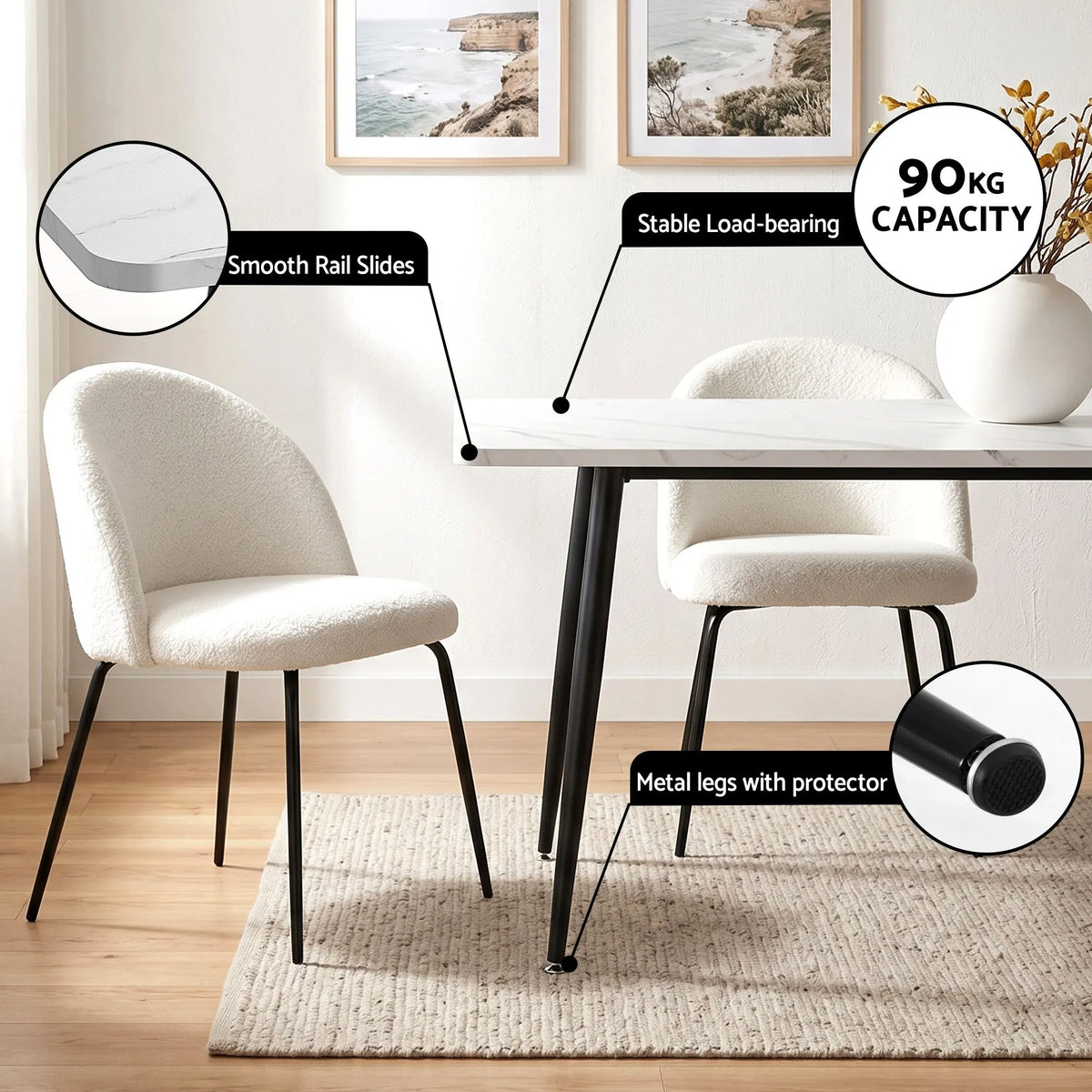 1 Artiss Dining Table and 4 Chairs Set White Marble Style - Image 5