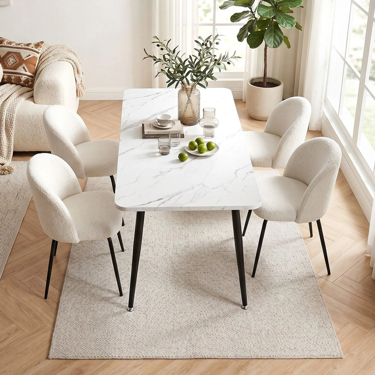 1 Artiss Dining Table and 4 Chairs Set White Marble Style - Image 7