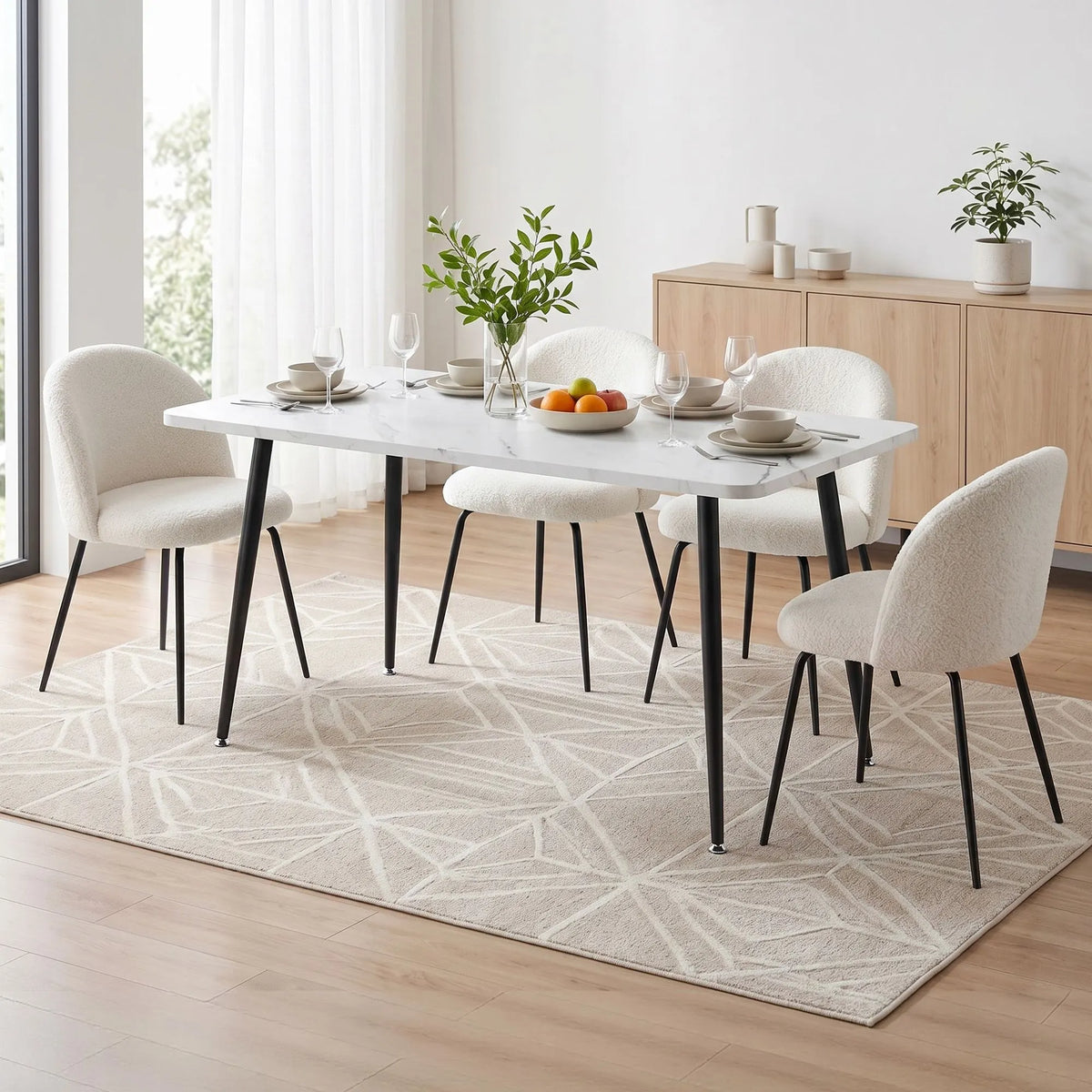 1 Artiss Dining Table and 4 Chairs Set White Marble Style - Image 8