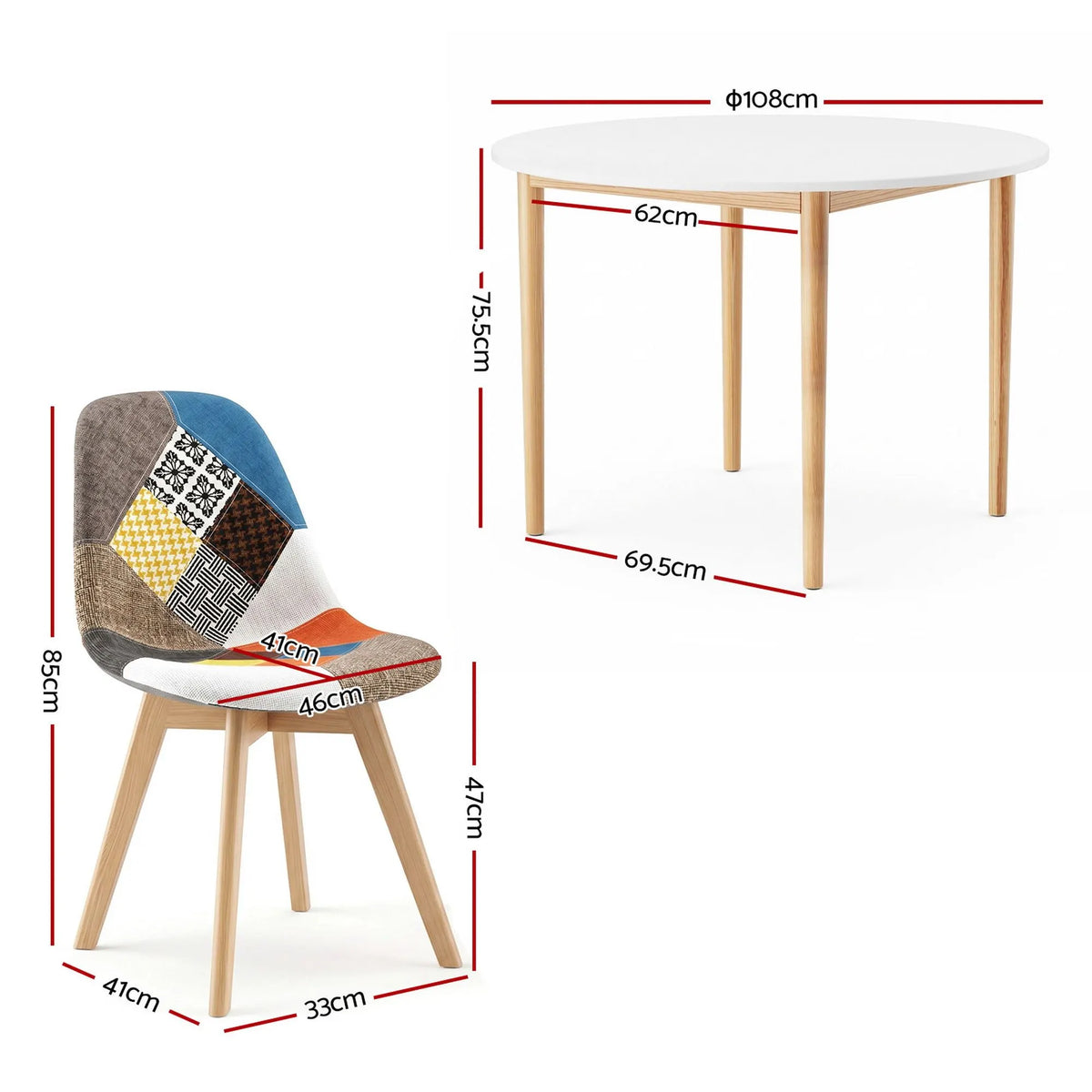 1 Artiss Dining Table and 4 Fabric Eiffel Chairs Set White - Image 2
