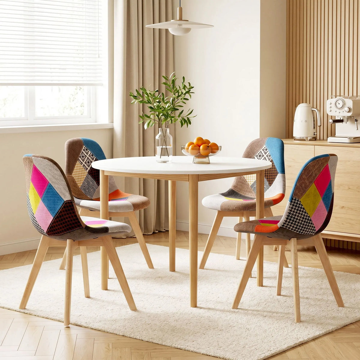 1 Artiss Dining Table and 4 Fabric Eiffel Chairs Set White - Image 4