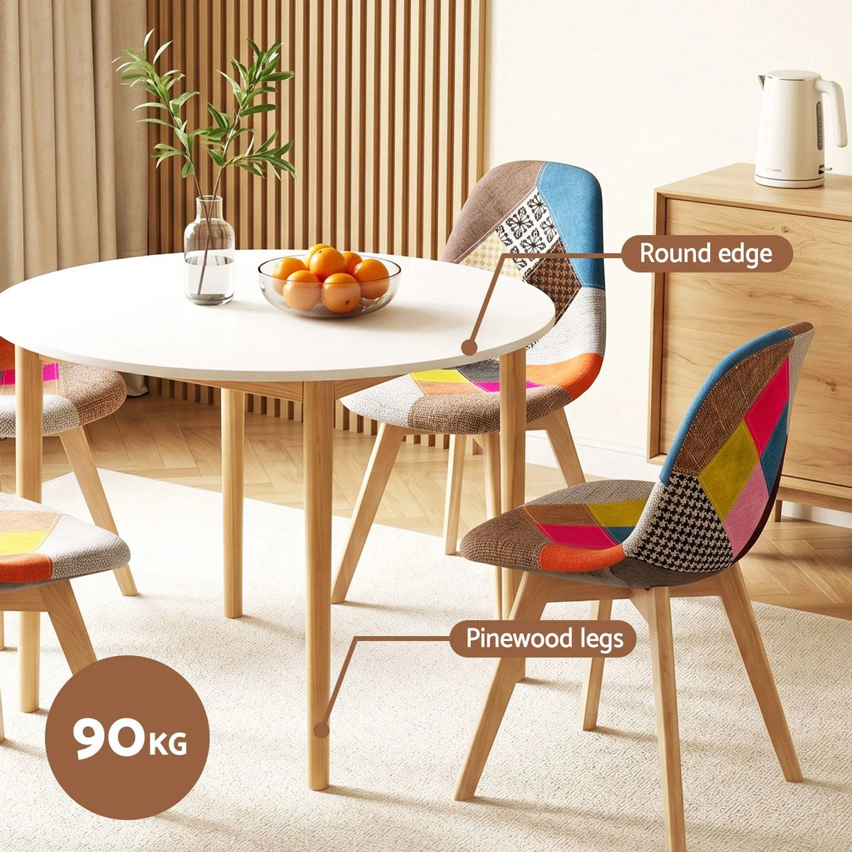 1 Artiss Dining Table and 4 Fabric Eiffel Chairs Set White - Image 5