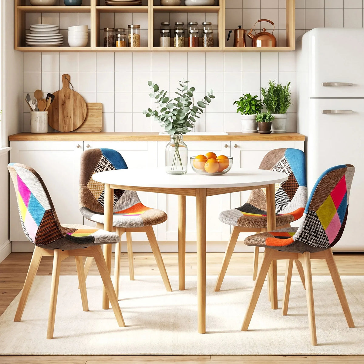 1 Artiss Dining Table and 4 Fabric Eiffel Chairs Set White - Image 7