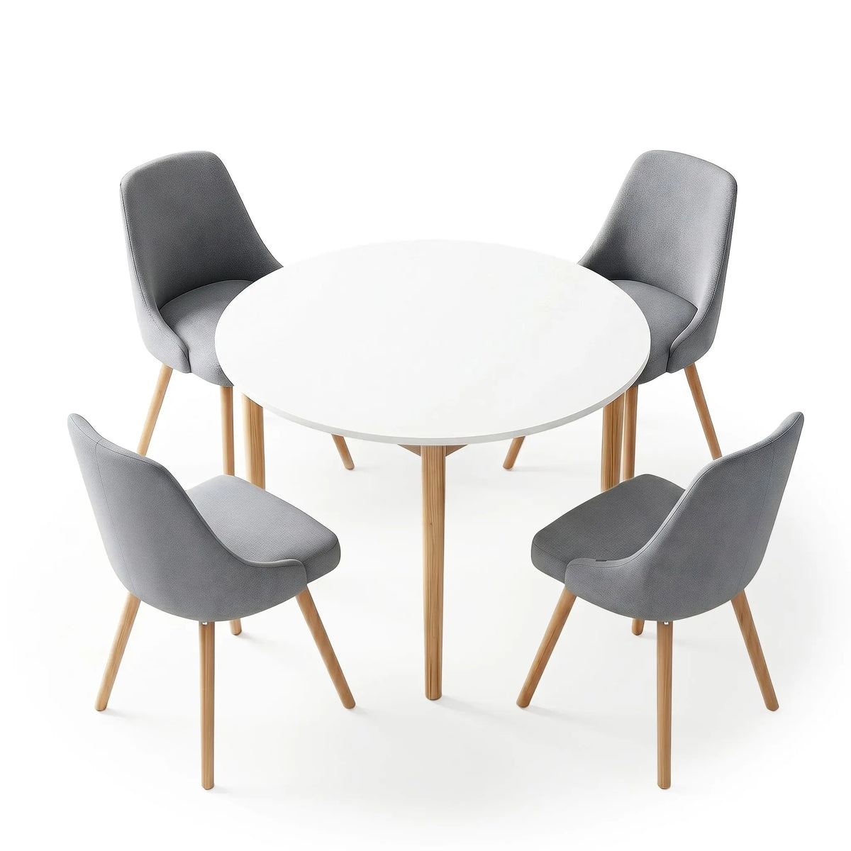 Artiss Round Dining Table and Chairs Set 5pcs Compact Kitchen Furniture White Natural Wood & Grey - Image 3