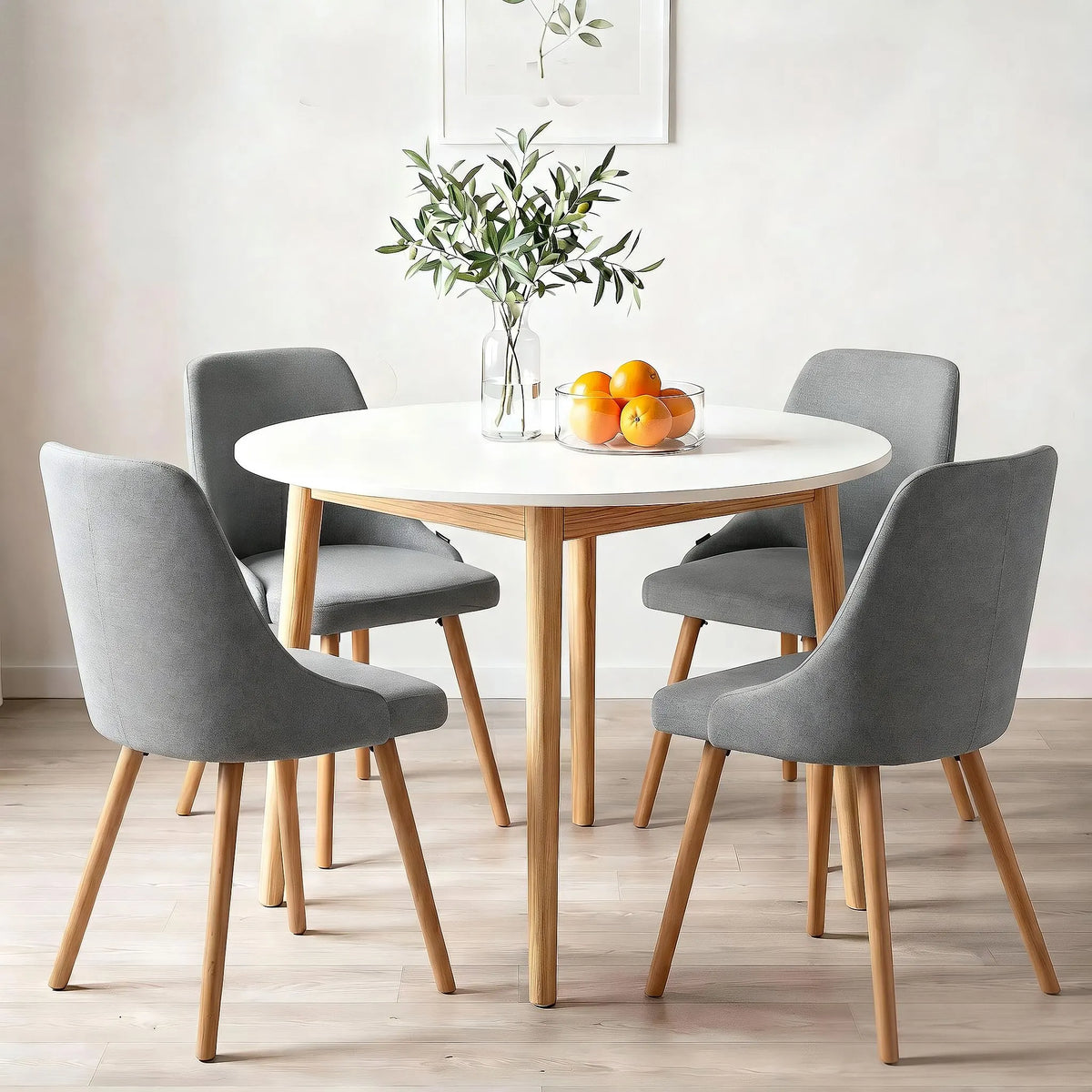 Artiss Round Dining Table and Chairs Set 5pcs Compact Kitchen Furniture White Natural Wood & Grey - Image 4