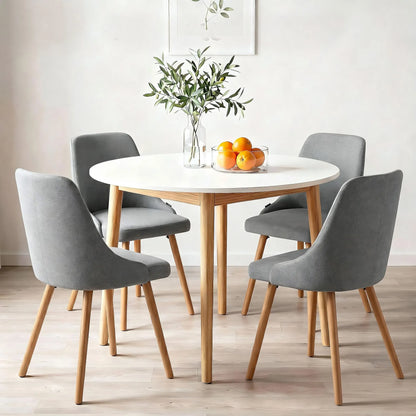 Artiss Round Dining Table and Chairs Set 5pcs Compact Kitchen Furniture White Natural Wood & Grey - Image 4