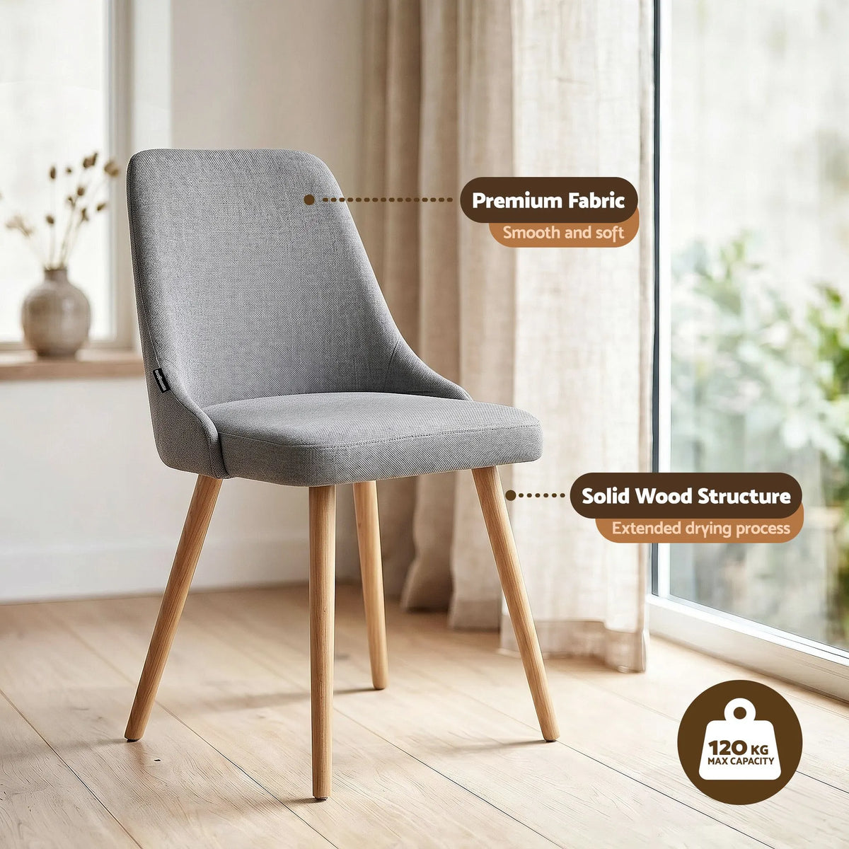 Artiss Round Dining Table and Chairs Set 5pcs Compact Kitchen Furniture White Natural Wood & Grey - Image 6