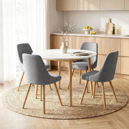 Artiss Round Dining Table and Chairs Set 5pcs Compact Kitchen Furniture White Natural Wood & Grey - Image 7