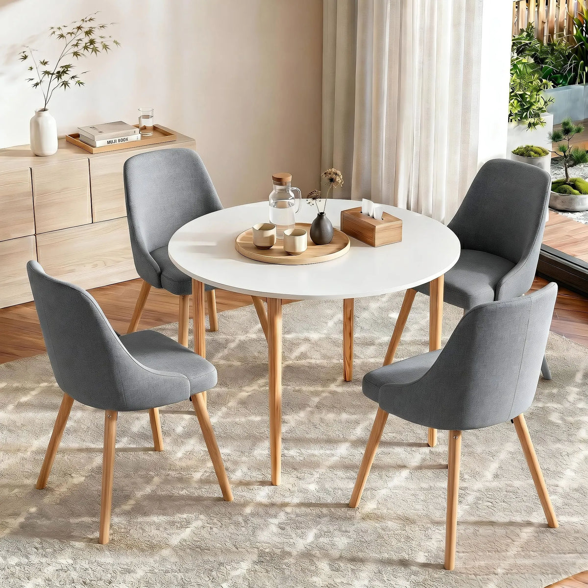 Artiss Round Dining Table and Chairs Set 5pcs Compact Kitchen Furniture White Natural Wood & Grey - Image 9