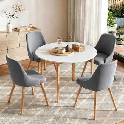 Artiss Round Dining Table and Chairs Set 5pcs Compact Kitchen Furniture White Natural Wood & Grey - Image 9