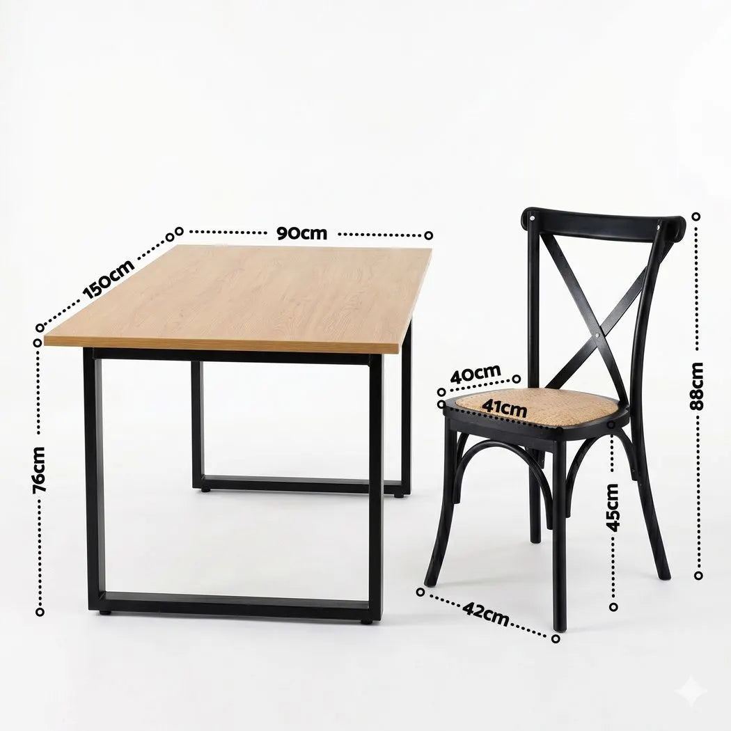 Artiss Dining Table and Chairs Set 5PCS Industrial 4 Black Rattan Chairs for Kitchen, Dining Room, Café  - Image 2