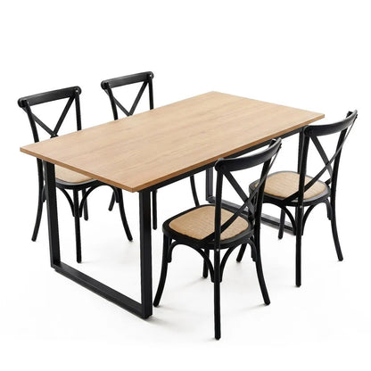 Artiss Dining Table and Chairs Set 5PCS Industrial 4 Black Rattan Chairs for Kitchen, Dining Room, Café  - Image 3