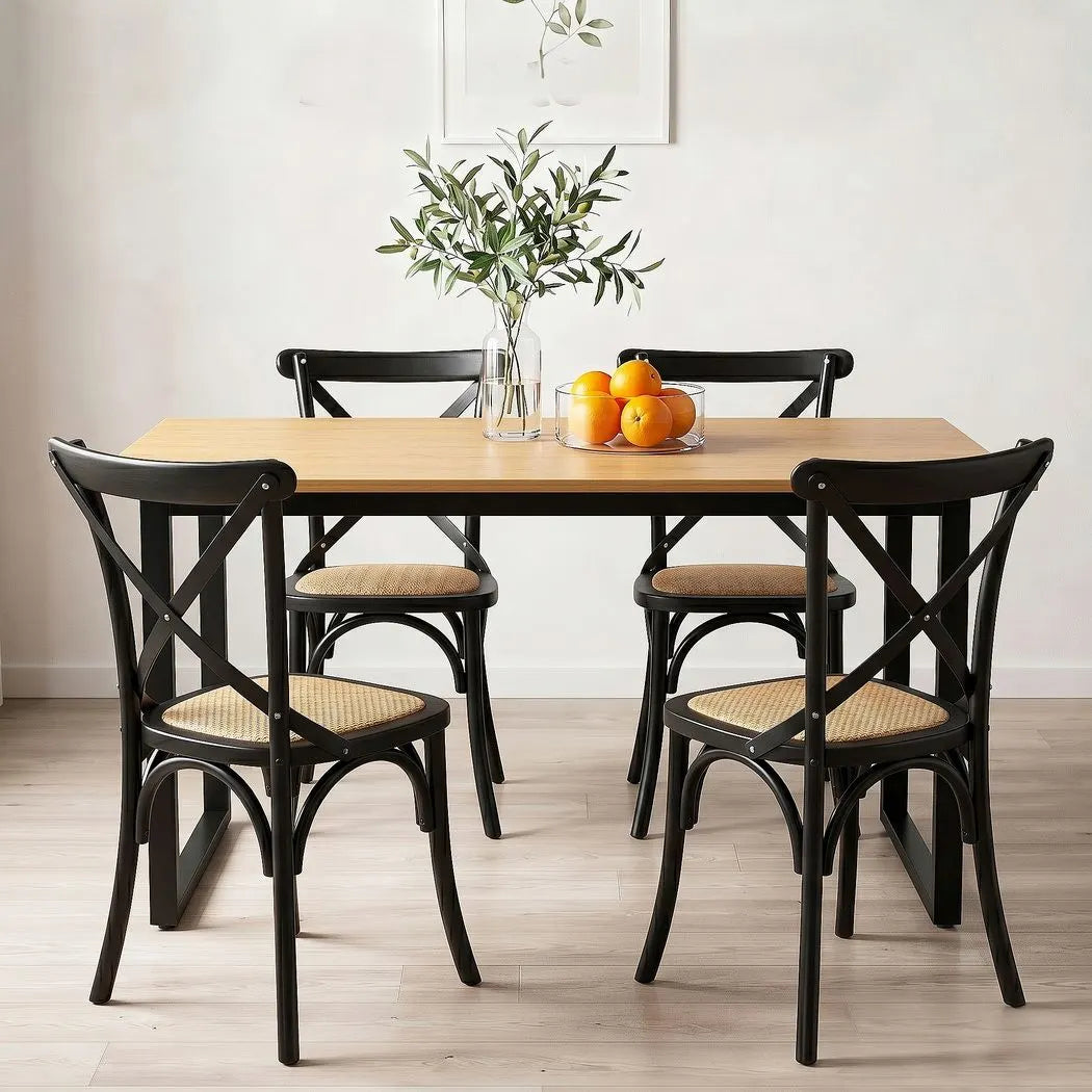 Artiss Dining Table and Chairs Set 5PCS Industrial 4 Black Rattan Chairs for Kitchen, Dining Room, Café  - Image 4