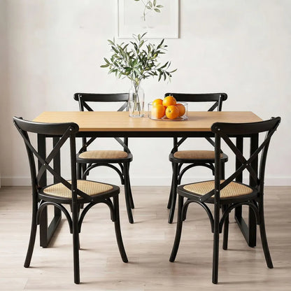 Artiss Dining Table and Chairs Set 5PCS Industrial 4 Black Rattan Chairs for Kitchen, Dining Room, Café  - Image 4