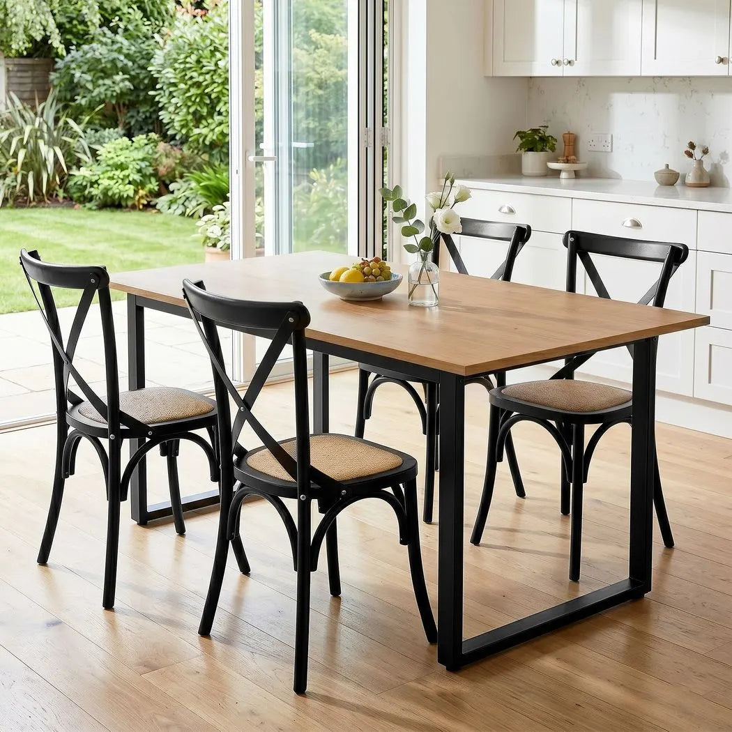 Artiss Dining Table and Chairs Set 5PCS Industrial 4 Black Rattan Chairs for Kitchen, Dining Room, Café  - Image 7