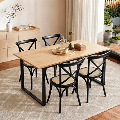Artiss Dining Table and Chairs Set 5PCS Industrial 4 Black Rattan Chairs for Kitchen, Dining Room, Café  - Image 9