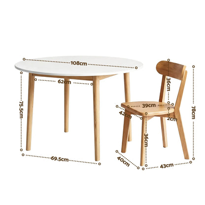 Artiss Round Dining Table and Chairs Set 5 PCS, 108cm Compact Kitchen Table Set with Solid Pine Wood Legs & 4 Ergonomic Rubber Wood Chairs,White Timber Dining Set for Small Space - Image 2