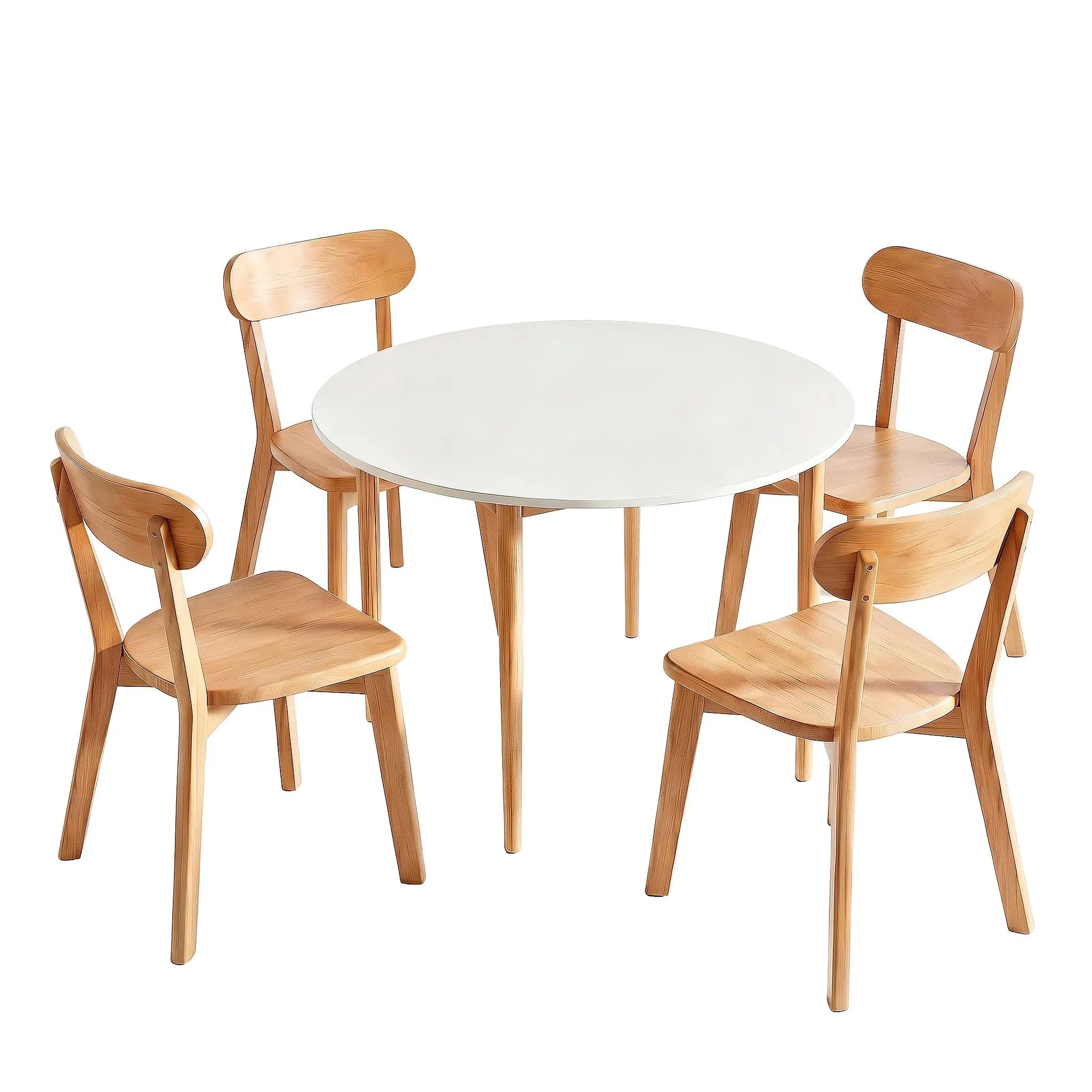 Artiss Round Dining Table and Chairs Set 5 PCS, 108cm Compact Kitchen Table Set with Solid Pine Wood Legs & 4 Ergonomic Rubber Wood Chairs,White Timber Dining Set for Small Space - Image 3
