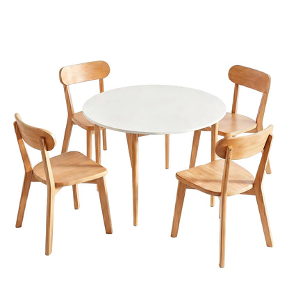 Artiss Round Dining Table and Chairs Set 5 PCS, 108cm Compact Kitchen Table Set with Solid Pine Wood Legs & 4 Ergonomic Rubber Wood Chairs,White Timber Dining Set for Small Space - Image 3