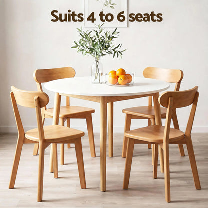 Artiss Round Dining Table and Chairs Set 5 PCS, 108cm Compact Kitchen Table Set with Solid Pine Wood Legs & 4 Ergonomic Rubber Wood Chairs,White Timber Dining Set for Small Space - Image 4