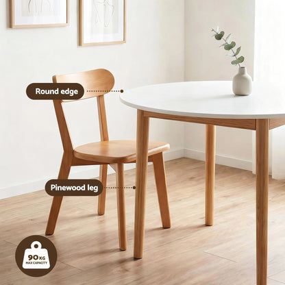 Artiss Round Dining Table and Chairs Set 5 PCS, 108cm Compact Kitchen Table Set with Solid Pine Wood Legs & 4 Ergonomic Rubber Wood Chairs,White Timber Dining Set for Small Space - Image 5
