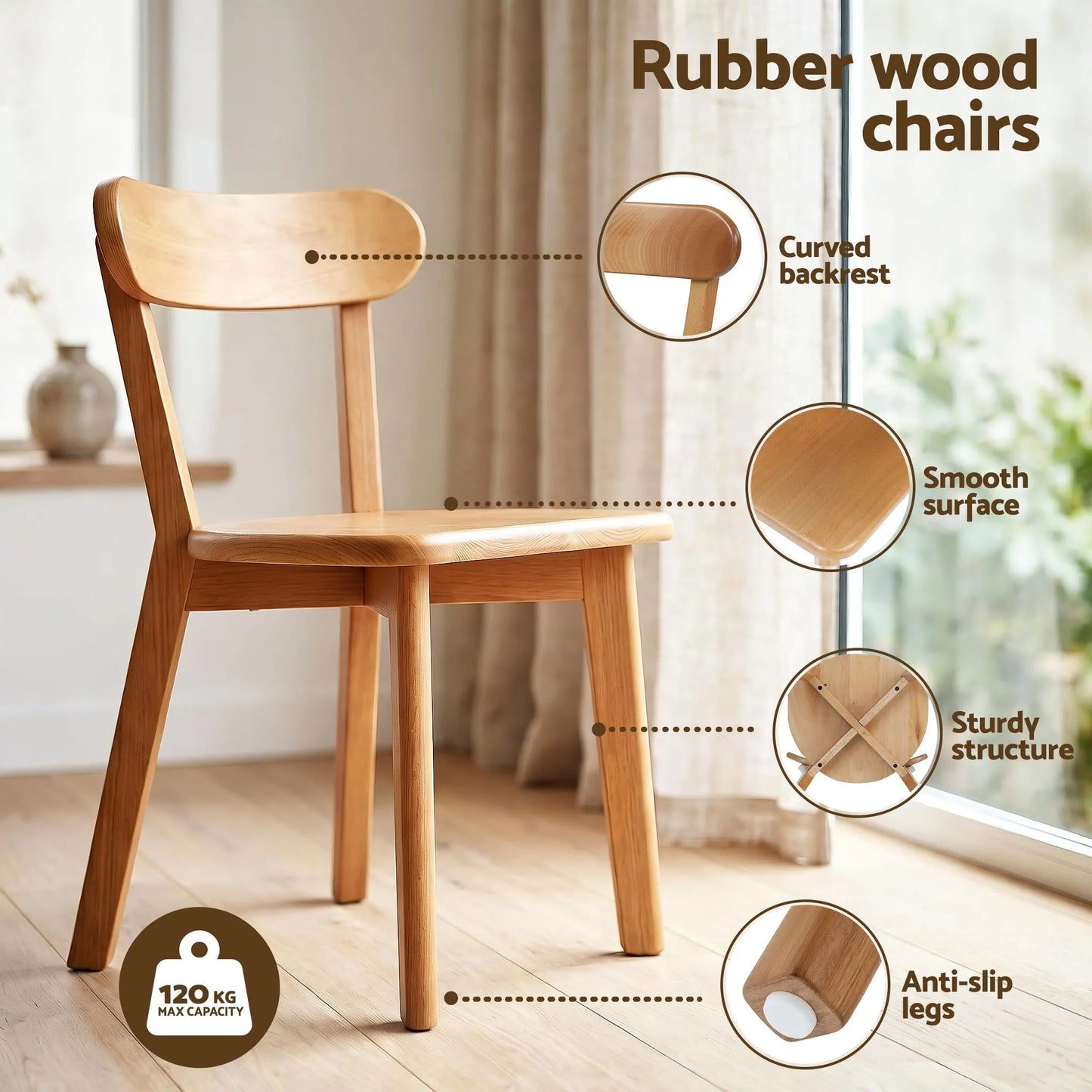 Artiss Round Dining Table and Chairs Set 5 PCS, 108cm Compact Kitchen Table Set with Solid Pine Wood Legs & 4 Ergonomic Rubber Wood Chairs,White Timber Dining Set for Small Space - Image 6