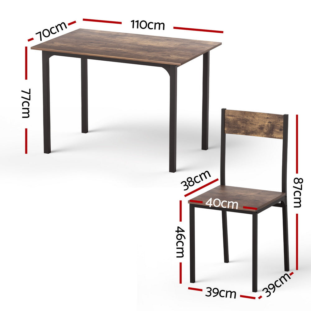 Artiss Dining Table and Chairs Set of 5 Compact Kitchen Furniture Rustic Brown - Image 2