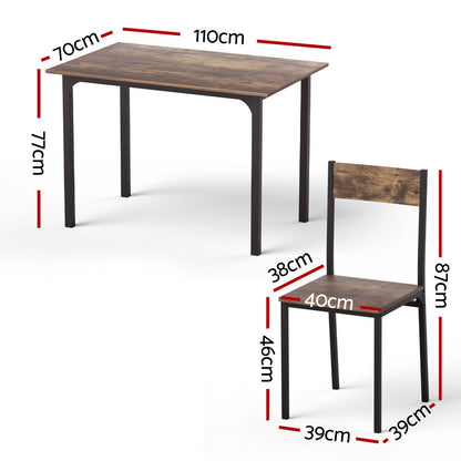 Artiss Dining Table and Chairs Set of 5 Compact Kitchen Furniture Rustic Brown - Image 2