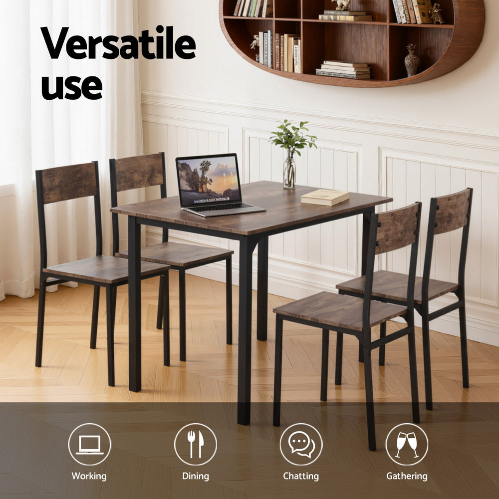 Artiss Dining Table and Chairs Set of 5 Compact Kitchen Furniture Rustic Brown - Image 4