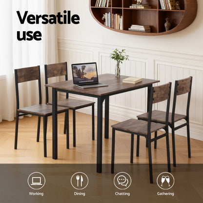 Artiss Dining Table and Chairs Set of 5 Compact Kitchen Furniture Rustic Brown - Image 4
