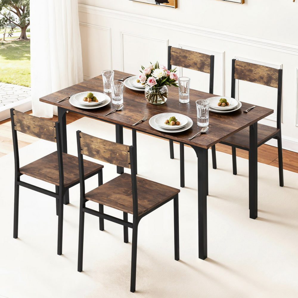 Artiss Dining Table and Chairs Set of 5 Compact Kitchen Furniture Rustic Brown - Image 7
