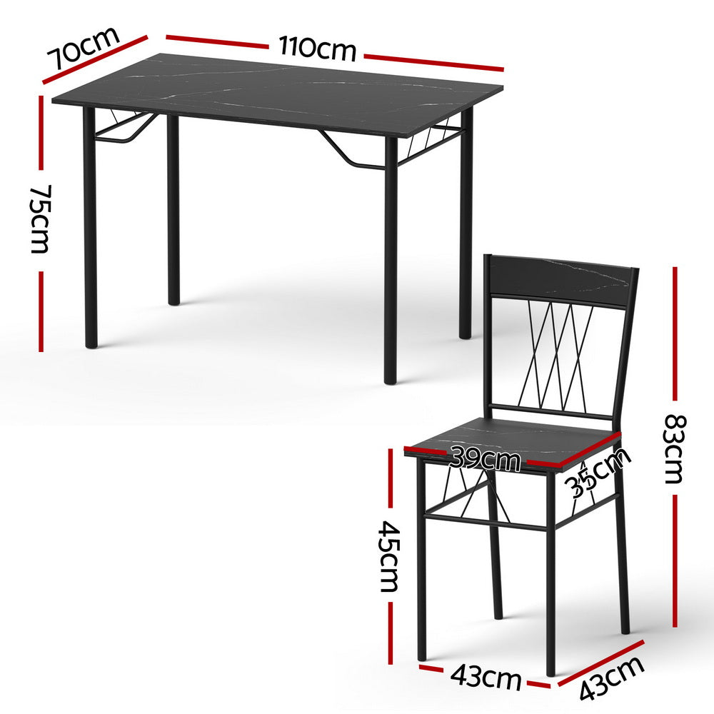 Artiss Dining Table and Chairs Set of 5 Compact Kitchen Furniture Marble Black - Image 2
