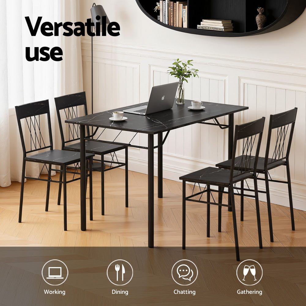 Artiss Dining Table and Chairs Set of 5 Compact Kitchen Furniture Marble Black - Image 4