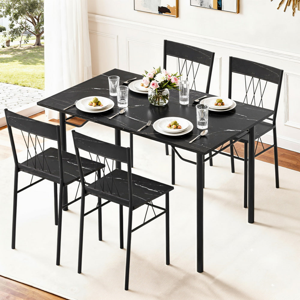 Artiss Dining Table and Chairs Set of 5 Compact Kitchen Furniture Marble Black - Image 7