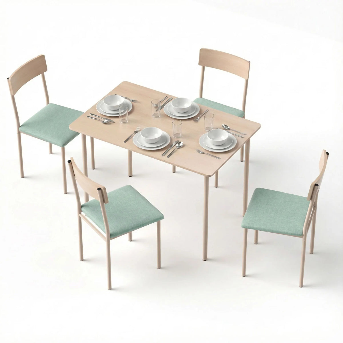 Artiss Dining Table and Chairs Set of 5 Compact Kitchen Furniture Natural Light Green - Image 2