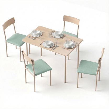 Artiss Dining Table and Chairs Set of 5 Compact Kitchen Furniture Natural Light Green - Image 2