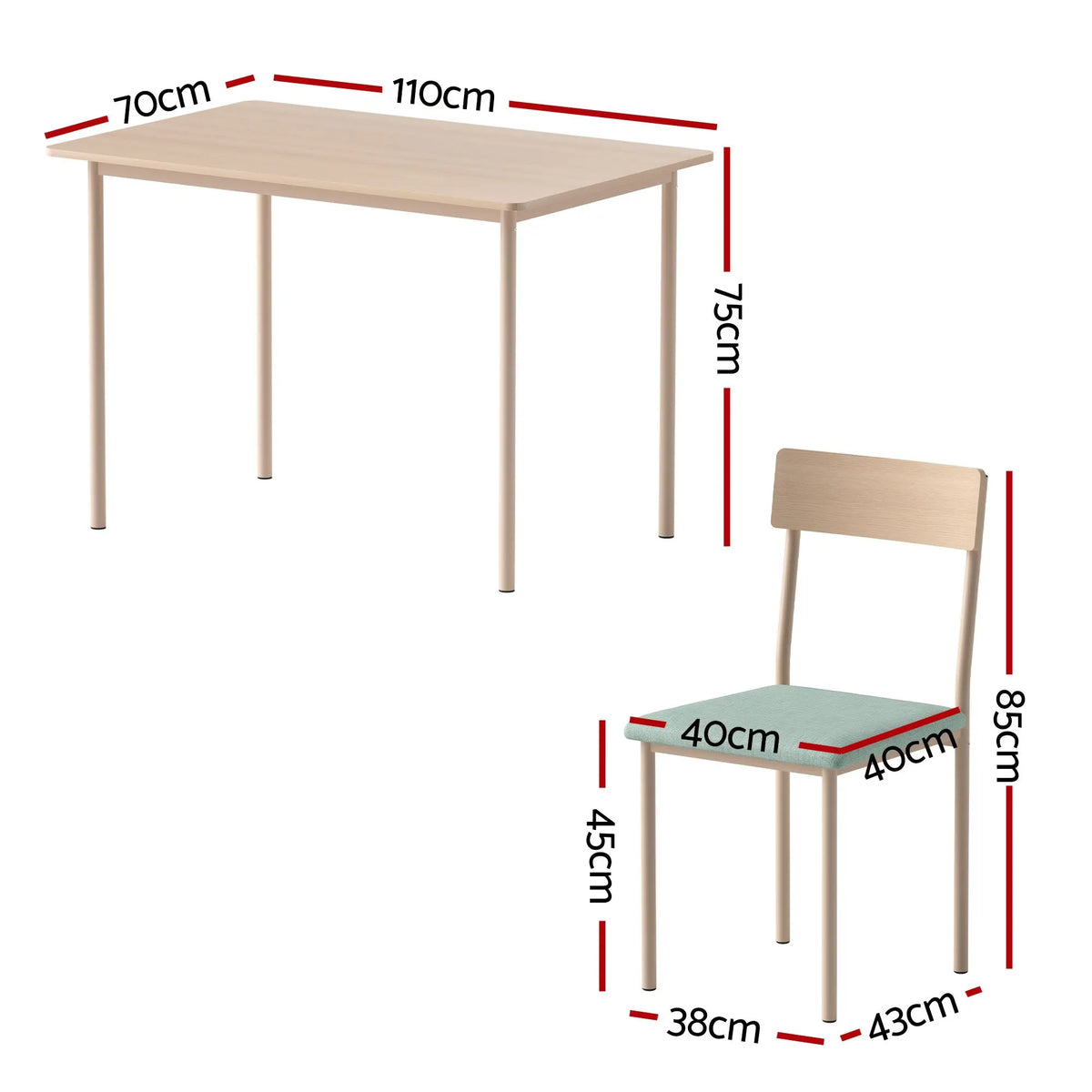 Artiss Dining Table and Chairs Set of 5 Compact Kitchen Furniture Natural Light Green - Image 3