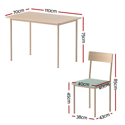 Artiss Dining Table and Chairs Set of 5 Compact Kitchen Furniture Natural Light Green - Image 3