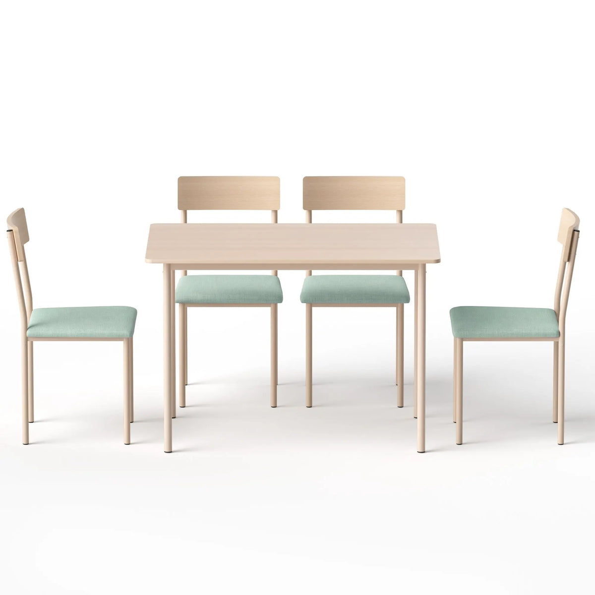 Artiss Dining Table and Chairs Set of 5 Compact Kitchen Furniture Natural Light Green - Image 4