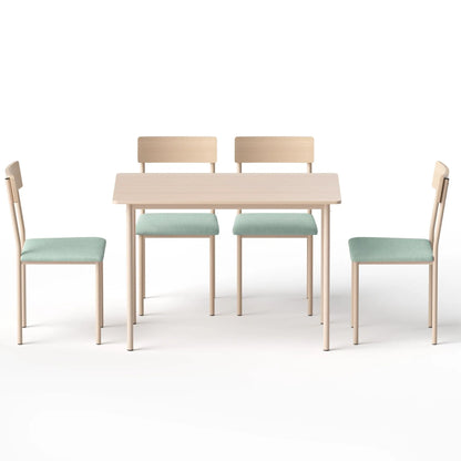 Artiss Dining Table and Chairs Set of 5 Compact Kitchen Furniture Natural Light Green - Image 4